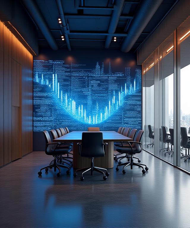 Sophisticated law firm interior with digital IP analytics display